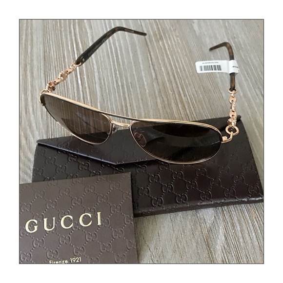 Gucci Rose Gold Marina Chain Aviators & Crystals - Picture 2 of 8